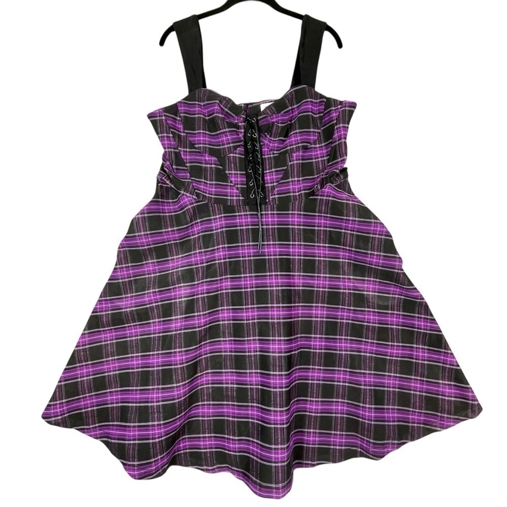 Unique Vintage Purple Black Plaid Corset Swing Flare Rockabilly Pinup Dress - XL